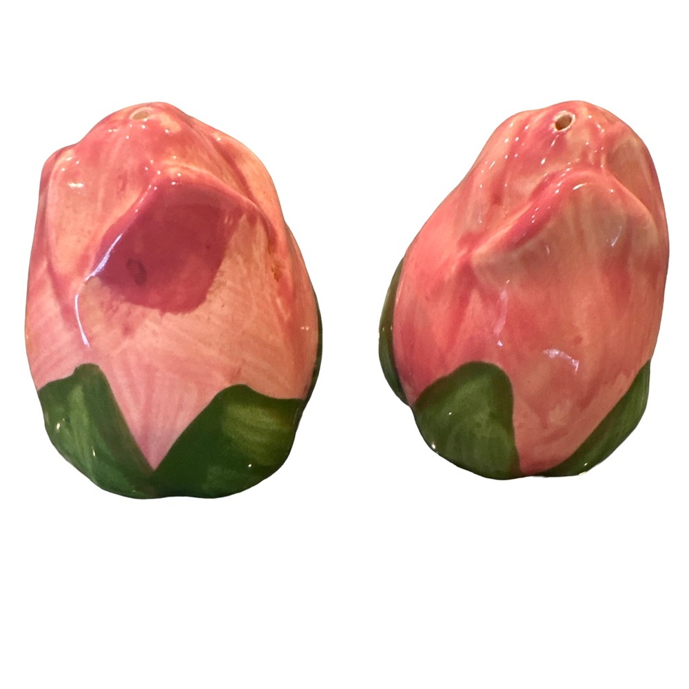 Franciscan Desert Rose Hand Decorated Salt and Pepper Shakers with Silver Holder - Picture 2 of 6